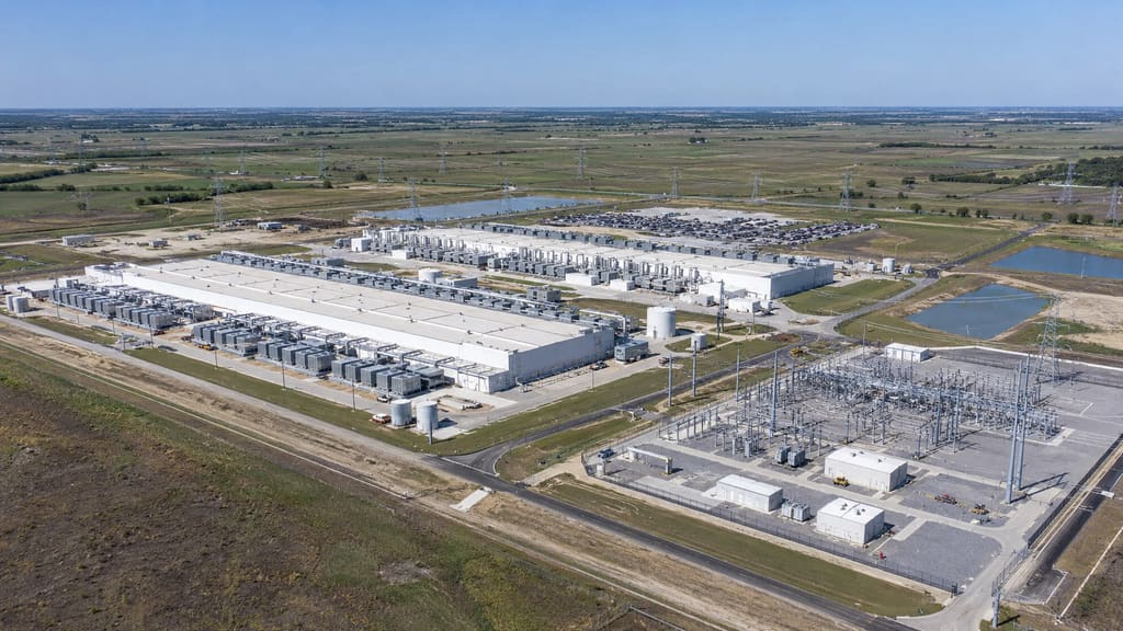 Illustration: an aerial view of a data-center campus