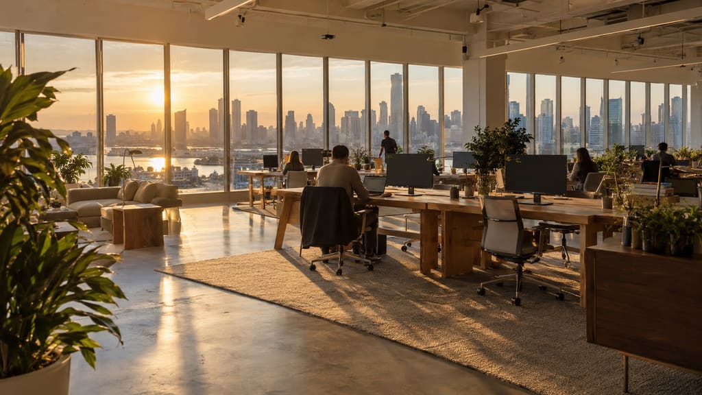 Illustration: a bright, modern office floor