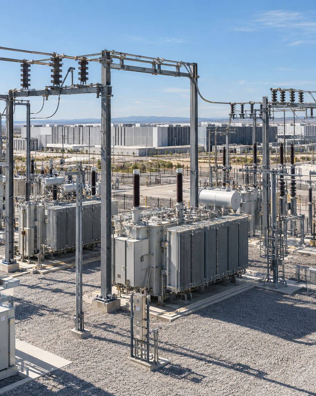 Illustration: an electrical substation feeding a data center
